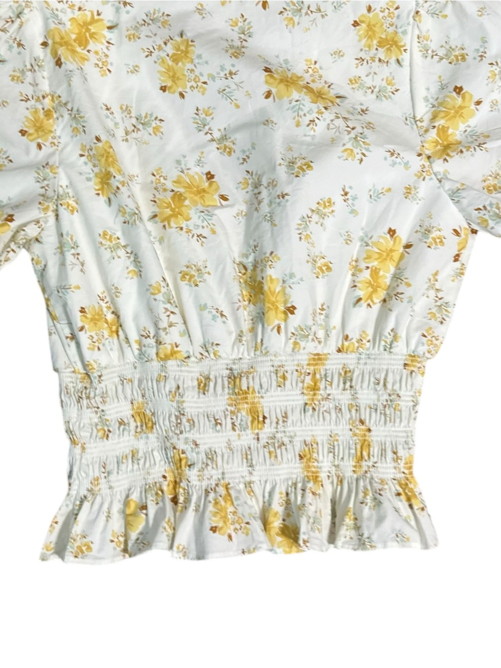 Wayf Smocked Crop Blouse Floral Print Size Medium - Picture 2 of 6